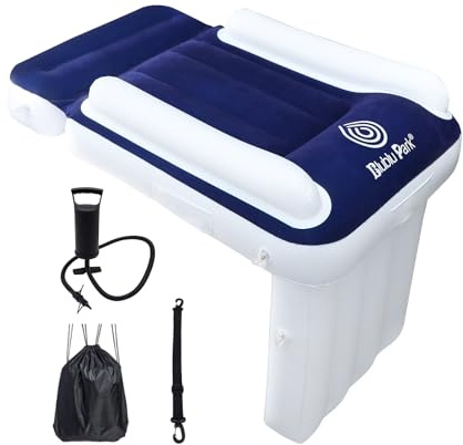 Blublu Park Flyaway Cama infantil para niños, cama de viaje para niños, extensor de asiento de avión con lados altos, cinturón de seguridad, camas inflables que se adapta a la mayoría de asientos de