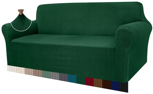 Granbest High Stretch Sofa Covers 3 Seater Super Soft Stylish Couch Covers for Dogs Pets Cats Jacquard Spandex Non Slip Sofa Slipcover for Living Room Furniture Protector (3 Seater, Dark Green)