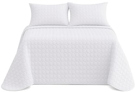 various Colcha Bouti Blanca Cama 135 cm, Cubrecama Fino de Primavera Verano 235 x 260 cm, Diseño Emboss con Relieve, Colcha Ligera 100% Poliéster con 2 x Funda de Cojín 50 x 70 cm