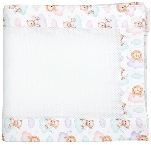TupTam Bettumrandung Babybett 3D Mesh Nestchen – Gitterstäbe Schutz Netz 2er, Farbe: Löwe und Bär, Größe: ca. 128 x 30 cm (für Babybett 140x70)
