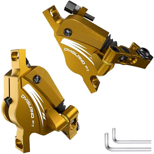 DYISLAND XT-7 Etriers de Freins à disques hydrauliques, étriers de Freins Avant et arrière à tirage par câble pour VTT/vélo de Montagne/vélo de Route/vélos électriques. (Freins-dorés)