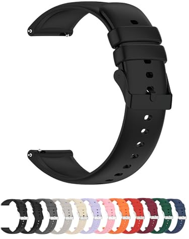 Foyscr Silicone Strap, Quick Buckle Waterproof Soft,Stainless Steel Buckle, Unisex Smartwatch Band, Sport Watch Strap (Black Buckle-20mm)