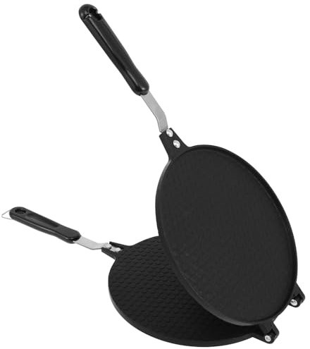 Molde antiadherente para hacer gofres con mango largo, aleación de aluminio, diámetro de 22 cm, para hacer crepes, helado, estufa de gas