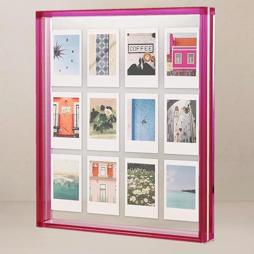 Elil Pink Polaroid Frame for Instant Film Fujifilm Instax 11.8 x 10.2 Collage Frame Family and Wedding Collage Picture Frames Double Glass Acrylic Floating Frame