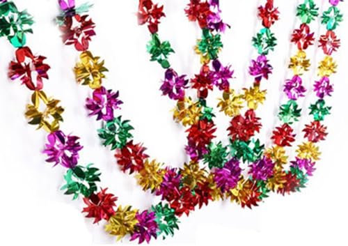 Lot de 4 guirlandes de Noël en aluminium à suspendre au plafond pour décoration d'intérieur, mariage, décoration métallique brillante (moulin à vent de 1,8 m)