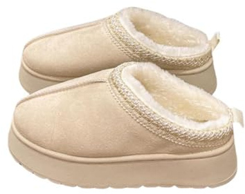 AlHECE Pantofole Donna Stivali da Neve per Le Donne Inverno Cashmere Caldo Spessore Suole Senza Tacco-Coperto Capelli Half Slipper Scarpe di Cotone per Le Donne-Beige-37