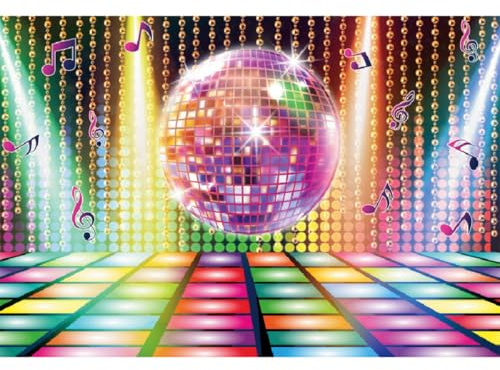 Aoihrraan 3,5x2,5m Disco Arrière Plan Paillettes Boules Vintage Paillettes Disque Coloré Scène Golden Beads Hip Hop Photographie Fond Boîte Nuit Musique Danse Anniversaire Décoration Studio Photo