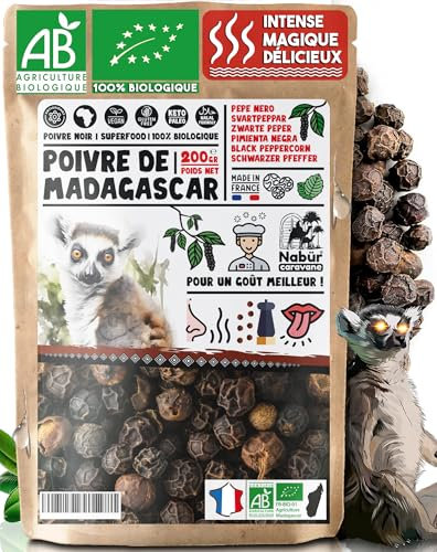 Nabür - Poivre de Madagascar 200 gr BIO | Poivre Noir en Grain | Note Fruité, Animal, Florale