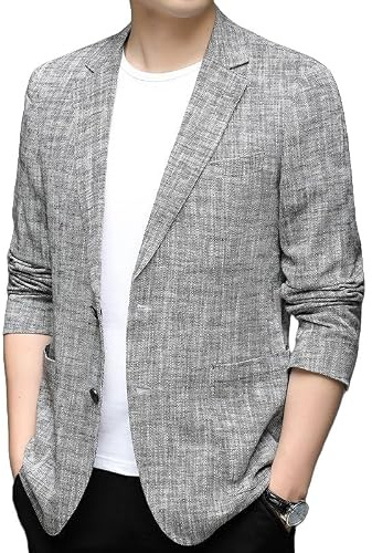 LIUYUYOUGO Americana Hombre Casual Blazers De Lino para Hombre Elegantes Abrigos Deportivos Informales Chaquetas De Traje Ligeras De Espiga Chaqueta De Esmoquin con Solapa con Muesca Y Dos Botones T
