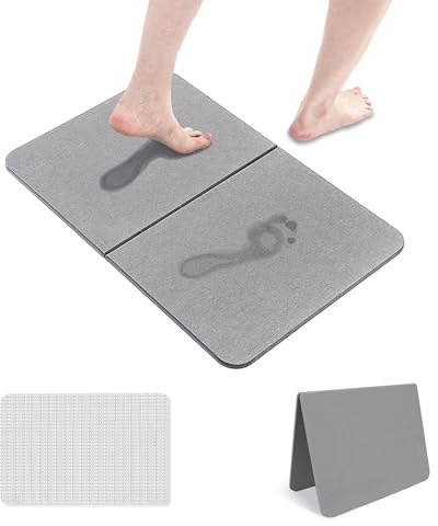 FORESTDREAM Tapis de douche pliable en terre de diatomée, tapis de bain antidérapant en pierre, tapis de salle de bain à séchage rapide (gris foncé)