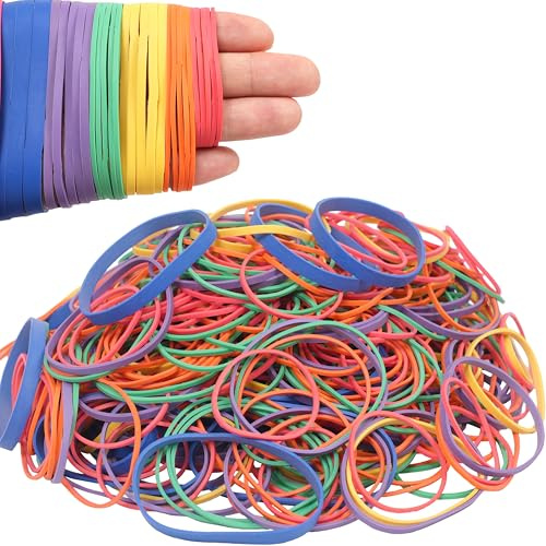 Elastici in gomma di dimensioni assortite, multicolore, peso netto 190 g, per scuola, casa, ufficio, 60 x 1,5 mm, 76 x 1,5 mm, 80 x 1,5 mm, 76 x 3 mm, 80 x 3 mm, 90 x 6 mm