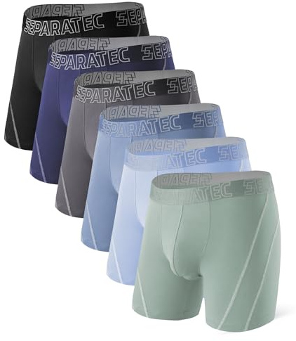 Separatec Boxer Long Homme 8e-Gén Double Pochette Séparée Bambou Calecon Respirant Rafraîchissant Slip sous-Vetement Conception Dynamique des Lignes Lot de 6