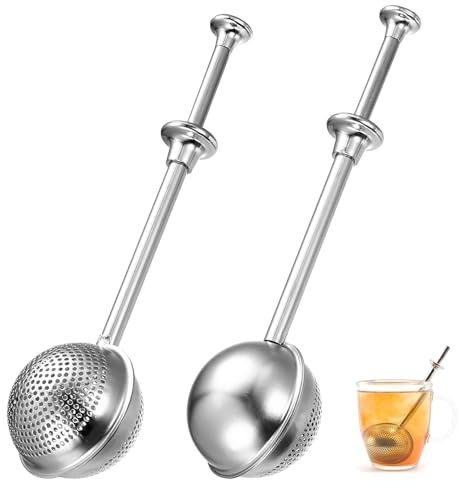 2 Pcs Boule a The Infuseur, Boule à Thé avec long manche, infuseur à thé en acier inoxydable pour thés en vrac, boules à filtrantes pour tasses et théières