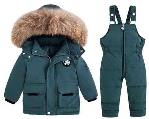 Generisch 2026 Traje de nieve de invierno para niñas, aislado, acolchado, de dos piezas, cálido, traje térmico para clima frío, verde, 2-3 Años
