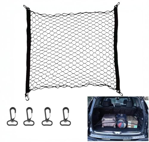 Rete da carico, rete elastica in nylon per bagagliaio, rete universale in nylon con 4 ganci per auto, furgoni, SUV, pick-up (70 x 70 cm)