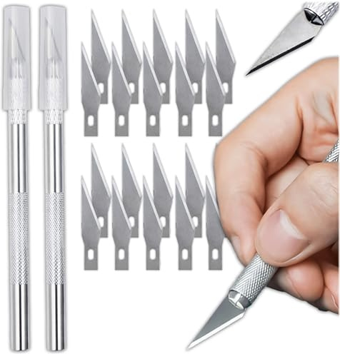 KRUMAD Set bisturi, coltello fai da te e coltelli di precisione con 20 lame di ricambio, coltello modellismo per bricolage, carta, vinile, pelle, coltello artigianale in alluminio, taglio linoleico