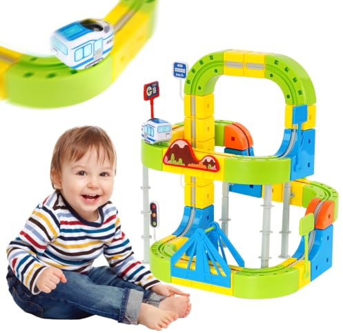Tren Eléctrico Juguete Niños 125 Pcs - Pista de Carreras DIY Cube Track 3D - Juguetes para Niños 3 4 5 6 7 8 Años - Set de Tren de Juguete con Locomotora y Vías - Regalo Niño 3 Años y Juguetes 6 Años