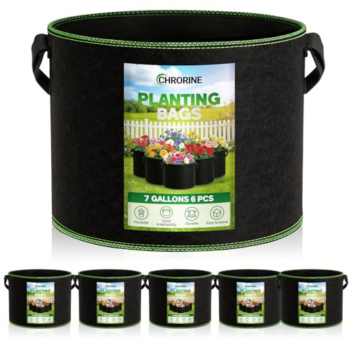 CHRORINE Paquete de 6 bolsas de cultivo de 7 galones (26,5 litros), macetas de tela de aireación engrosada de 300 G con asas, adecuadas para plantar plantas, flores y frutas