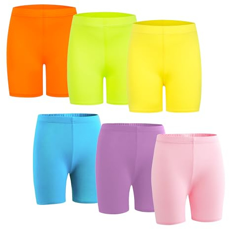 VilyR Girls' Shorts Bike Shorts Kids Summer Solid Colour Sweatpants,Pink,Bright Yellow,Fluorescent Green,Dark Blue,Violet,Orange,6-7 Years