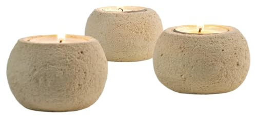 Portacandele In Pietra Naturale Tondo Porta Candele Votive Arredo In Pietra Set Portacandele Arredo Casa Decorazione Set Da 3 Pezzi Prodotto Made In Italy