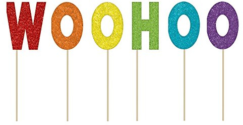 Rainbow WOOHOO Wooden Picks - 7 - Colorful Party Skewers, Perfect for Sandwiches, Appetizers, & Cocktail Garnishes, Pack of 6