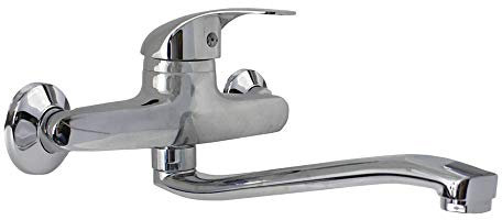 Vetrineinrete® Rubinetto per lavello con doppio foro miscelatore da cucina con canna lunga orientabile girevole per lavandino in ottone cromato monocomando 69139 P79