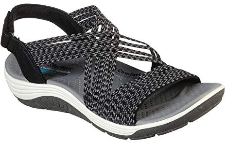 Skechers Women's Reggae Cup-oh, Snap! Open Toe Sandals, Black Black Grey Gore Blk, 7 UK
