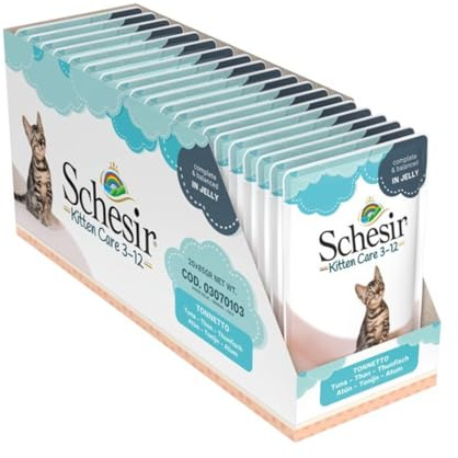 Schesir Cat Jelly Kitten Tonno con Aloe Vera, Cibo Umido per Gattini in Gelatina, 24 Scatolette x 85g