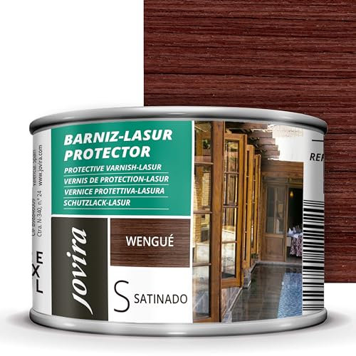 JOVIRA PINTURAS BARNIZ-LASUR Protector Satinado (7 colores) Protege, decora y embellece todo tipo de madera (375 Mililitros, Wengue) D-03D