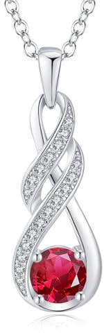 LOCIBLO July Birthstone Necklaces for Women 925 Sterling Silver Infinity Pendant White Gold Red Created Ruby Necklace Jewellery for Her, 16+2