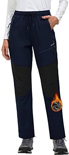 MOCOLY Pantaloni Trekking Invernali Donna Pantaloni Escursionismo Montagna Softshell Pantaloni Sci Impermeabili Termici Foderati in Pile con Tasche per Il Lavoro Sport Caccia Alpinismo All'aperto