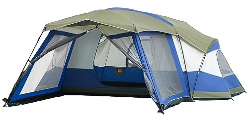 Outsunny Camping Zelt Kuppelzelt mit Vorraum 2 Fenster Zelt für 6-8 Personen Familienzelt für Trekking Festival PU3000mm Glasfaser 518 x 487 x 237 cm Blau