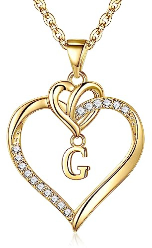 TINGN Damhalsband med hjärta i guld eller silver, 14 K guld-/vitguldpläterat initialhalsband, hjärthänge med kubisk zirkonia och bokstäver, årsdag, födelsedagspresent för fru, flickvän, flicka