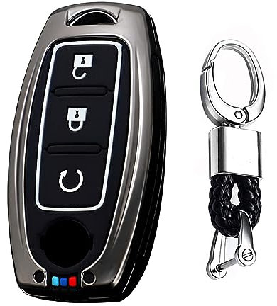 TECART TPU Schlüsselhülle Schutz Schlüsselanhänger Halter Fit für Infiniti EX35 FX50 G35 G37 QX56 Zinklegierung Zubehör 3 Tasten Schwarz