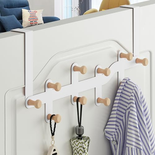 LNGFSH Türgarderobe zum Einhängen Metall, Türgarderobe Ohne Bohren Kleiderhaken Tür Türhakenleiste mit Haken für Küche, Badezimmer (Weiß,52cm)