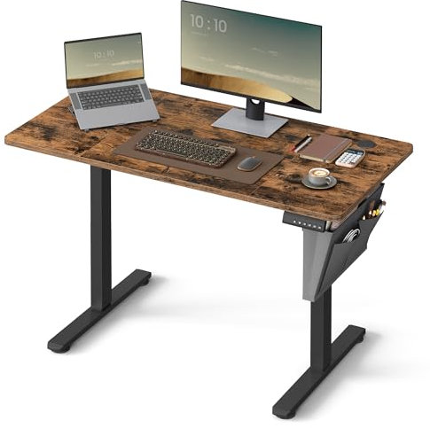 SONGMICS Höhenverstellbarer Schreibtisch elektrisch, 120 x 60 cm, Verstellbarer Tisch, Memory-Funktion für 4 Höhen, für Büro, vintagebraun LSD132K01