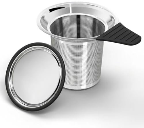 FineBru Stainless Steel Loose Leaf Tea Infuser with Mirror-Finish Lid & Heat Proof Handle – Extra Fine Mesh, Dishwasher Safe – Perfect for Tea Lovers (Pack of 1)