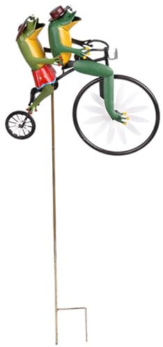 Vintage Bicycle Metal Wind Spinner With Frogs on a Bike - 3D Animal Sculptures Garden Windmill Ornament for Yard and Lawn Decor Metal Art