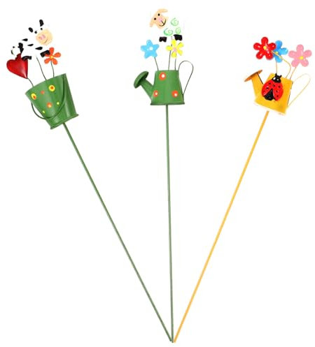 Sosoport 3 Pièces décoration en Pot Pics à Fleurs en métal piquets de pelouse Fleurie Bouilloire jardinières succulentes décor de Jardin inséré piquets de pelouse en Fer Animal