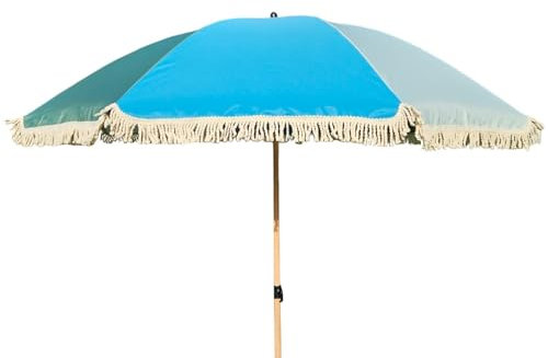 Meinposten Sonnenschirm Strandschirm Schirm UV Schutz 30+ mit Fransen BLAU GRÜN inkl. Tasche knickbar Ø 170 cm