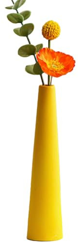 Jarrón pequeño de cerámica con flores cónicas altas de un solo tallo, jarrón negro, decoración del hogar, centro de mesa floral para boda y oficina (amarillo)