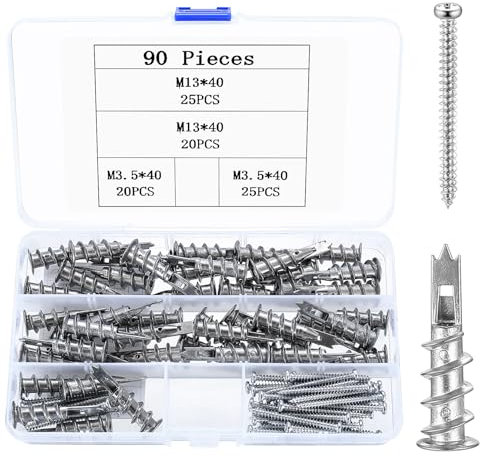 90 Plasterboard Fixings Heavy Duty, Plasterboard Wall Plugs for Plasterboard Screws, Self Drilling Hollow Wall Anchors Plaster Board Wall Plugs and Screws for Cavity Hollow Drywall Dry Wall Fixings