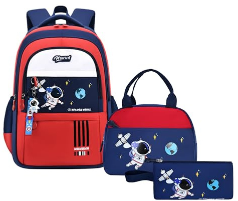 Backpack Set for Boys Astronaut Schoolbag with Lunch Box Pencil Case Set Bookbags for Kids Children Waterproof Lightweight Backpacks