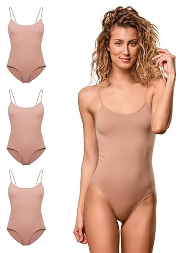 FOCENZA Body Donna in Morbida Microfibra Elasticizzata con Spalline Sottili, Intimo Donna Confortevole ed Elastico, Multipack da 3 Pezzi in Vari Colori, Made in Italy (nudo, S-M)