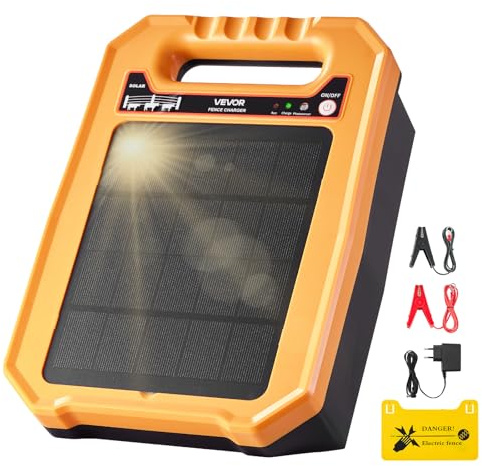 VEVOR Cargador Solar para Cercas 0,3 J Alcance de 3 km Kit de Energizador para Cercas Eléctricas Resistente a la Intemperie, 7 Días de Autonomía para Ganado, Aves de Corral, Protección de Jardines