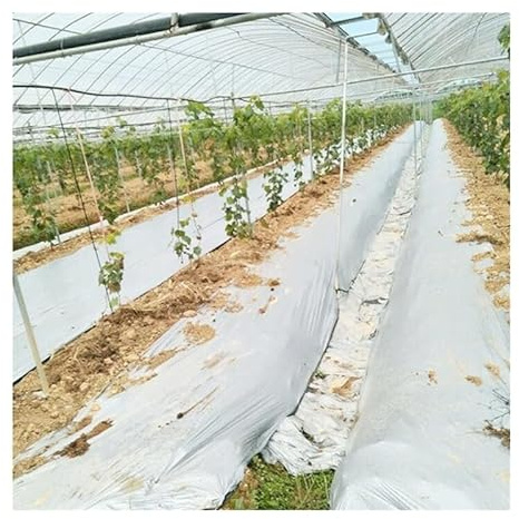 Película de plástico negro plateado de 0,02 mm para invernadero, calentador de suelo, control de malas hierbas, 50 m de longitud, duradera y respetuosa con el medio ambiente, solución de jardinería
