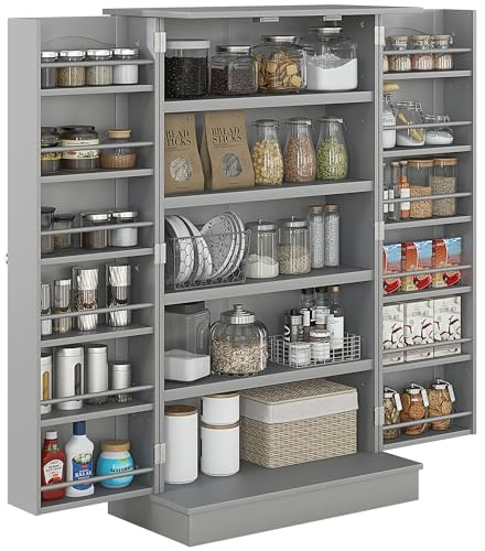 HOMCOM Armario de Cocina, Armario Despensa Cocina, con 2 Puertas, 16 Estantes, Alacena Moderna, con Estantes Ajustables, para Comedor, Salón, 60x30x104 cm, Gris