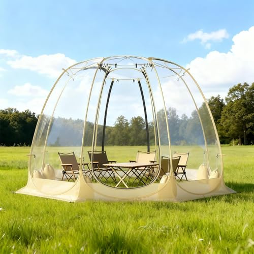GYMAX Tente Bulle Transparente 5-6 Personnes, Abri à Dôme Extérieur Résistante au Vent pour Activités de Plein Air, Tente Pop-Up de Camping Imperméable en PVC, avec Sac de Transport