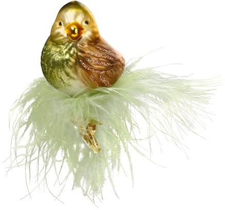 Christbaumschmuck Glas 7cm Vogel auf Clip mundgeblasen handbemalt Weihnachtskugeln grün braun