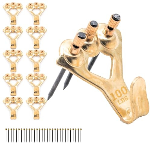 PHS 100 lb Picture Hanging Hooks – Heavy Duty Picture Hangers, 10 Pack Frame Hangers with Nails, Mirror Hanging Kit, Heavy Mirror Mounting Hardware for Drywall and Plaster